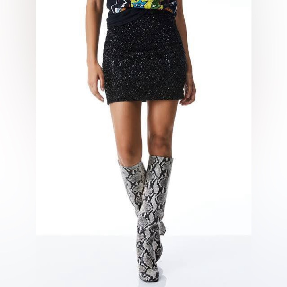 Alice and Olivia Ramos Black Sequin Mini Skirt Boots